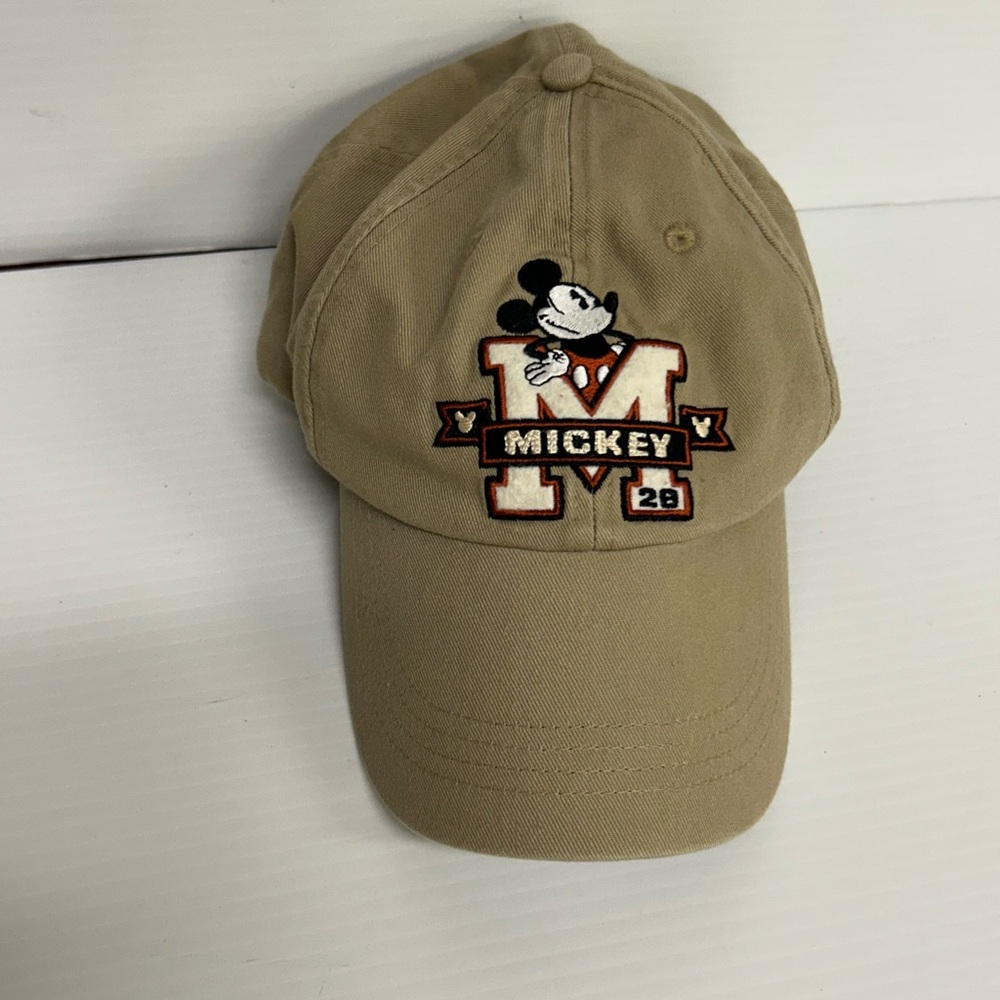 Walt Disney World Mickey Mouse Disney Parks Hat Cap Tan Khaki Leather Strap